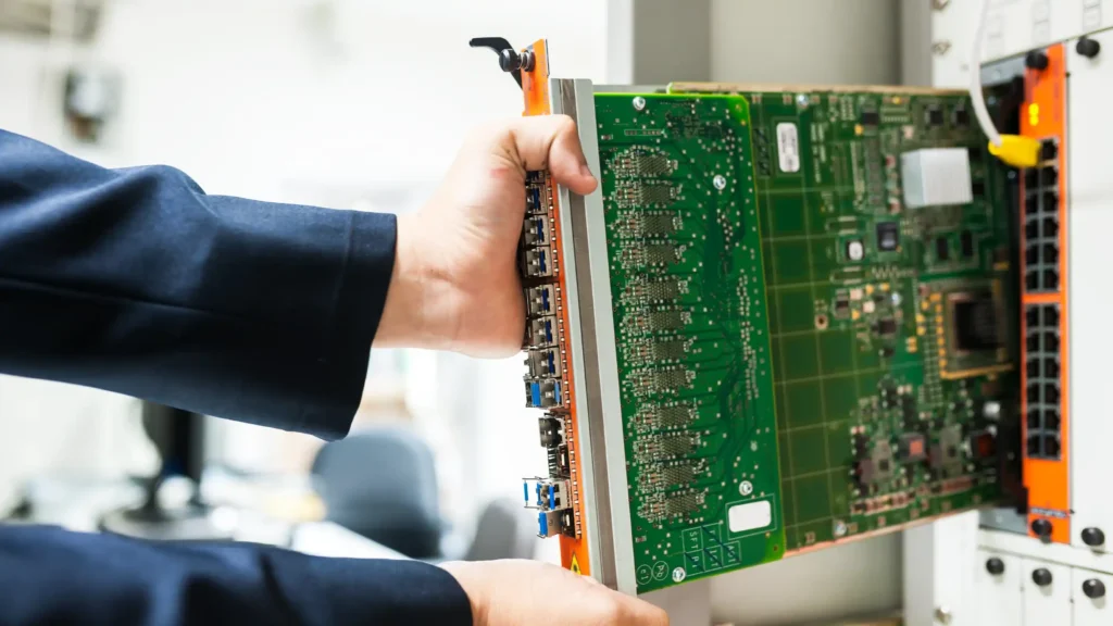 image of a hand holding the mother board of the device