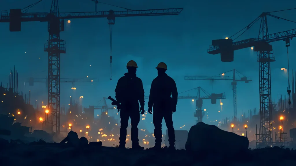 two people standing at the construction site